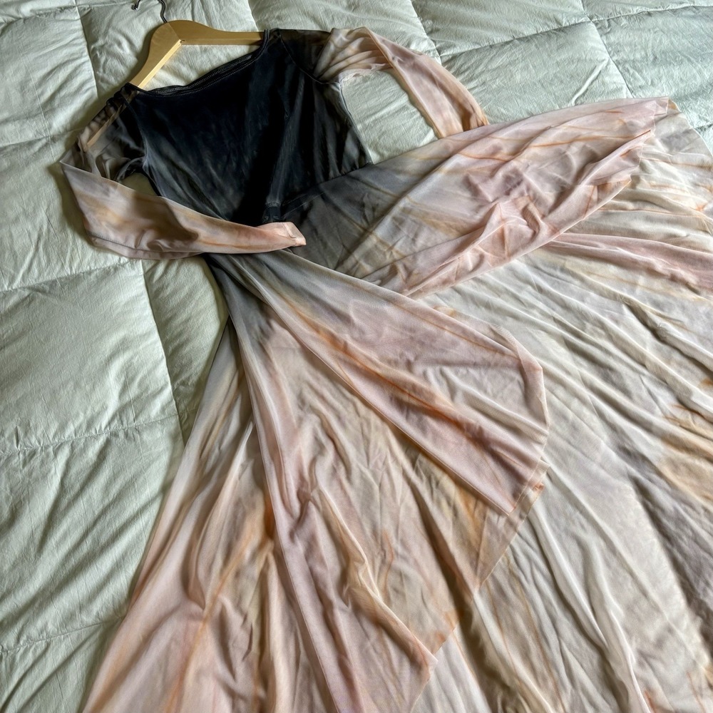 Watercolour Hand-Painted Mesh Lyrical Overdress Black Peach Ombré Whimsigoth Art